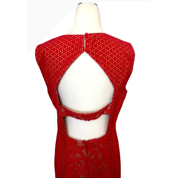BCBGMAXAZRIA Lace Midi Dress Sleeveless Party Cocktail Red Size 12 - Picture 10 of 12